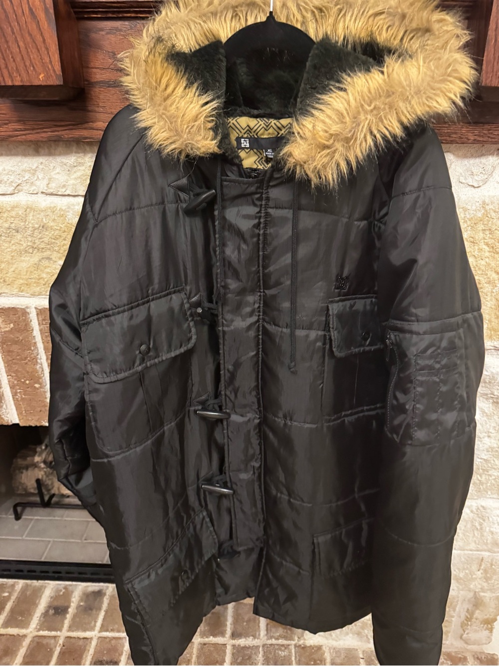 KR3W‎ VINTAGE Y2K Parka Mens XL Black Faux Fur Hood Skate